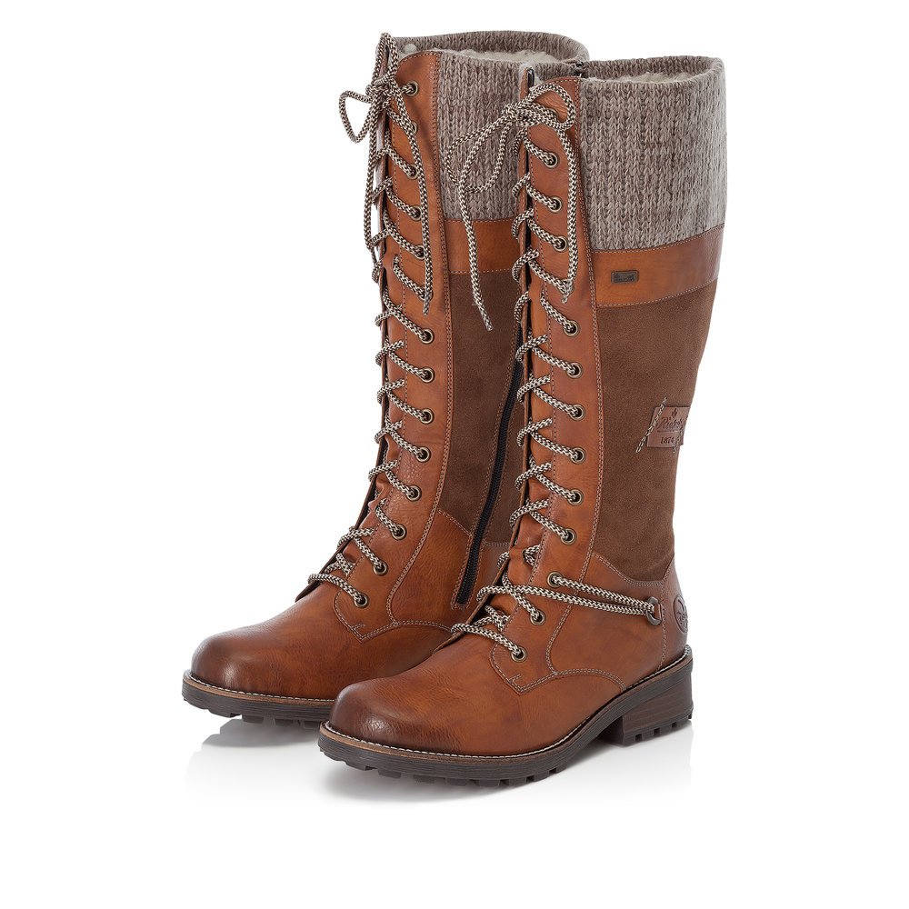 Caramel brown Rieker women´s high boots Z0442-24 with RiekerTEX technology. Shoes laterally.