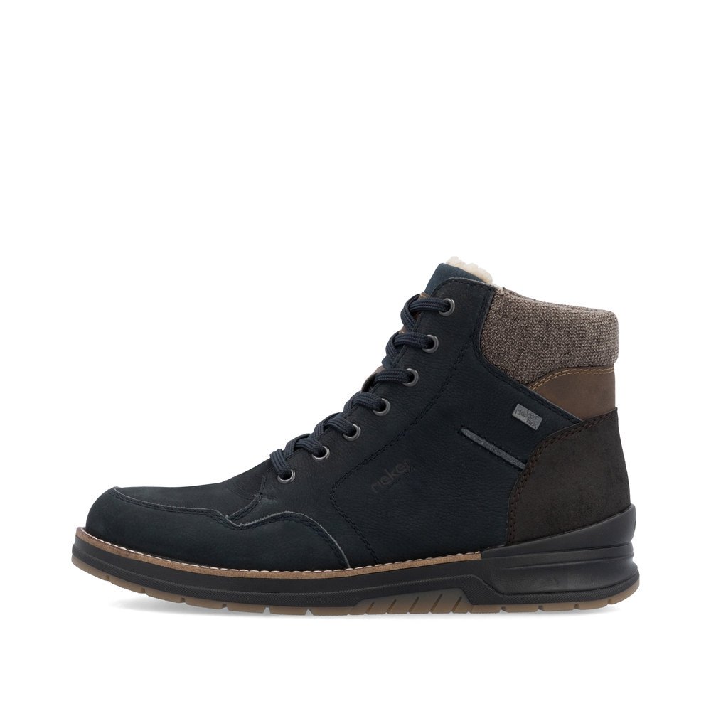 Blue Rieker men´s lace-up boots 32344-14 with RiekerTEX membrane as well as zipper. Outside of the shoe.