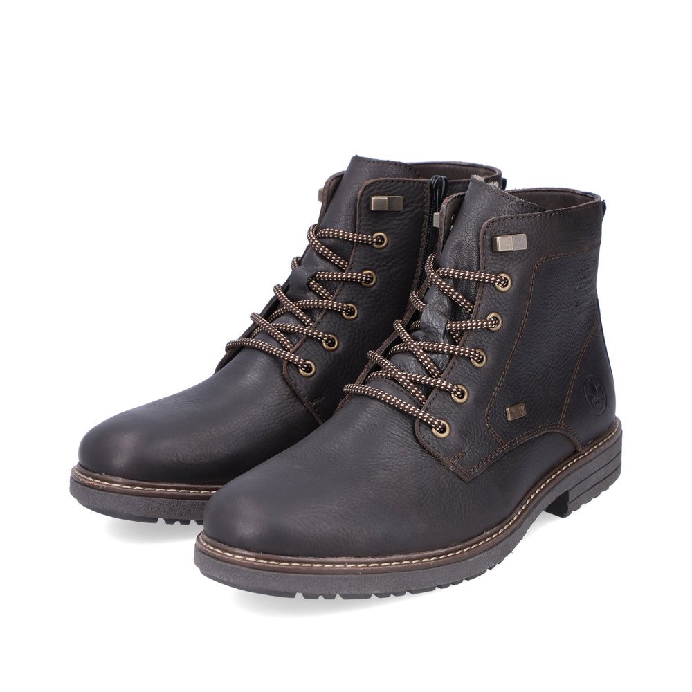 Brown Rieker men´s lace-up boots 33121-25 with RiekerTEX membrane as well as zipper. Shoes laterally.