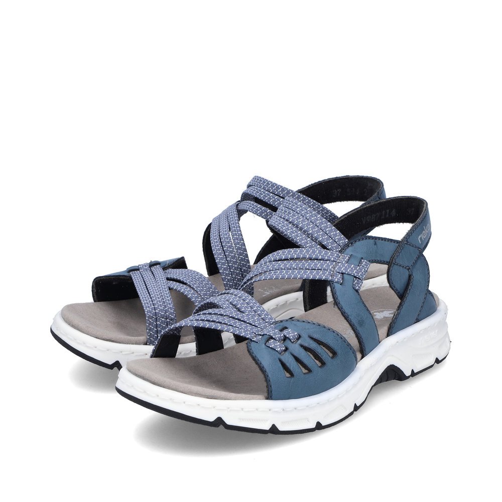Rieker sandales des randonnées bleues pour femmes V9871-14. Chaussures inclinée sur le côté.