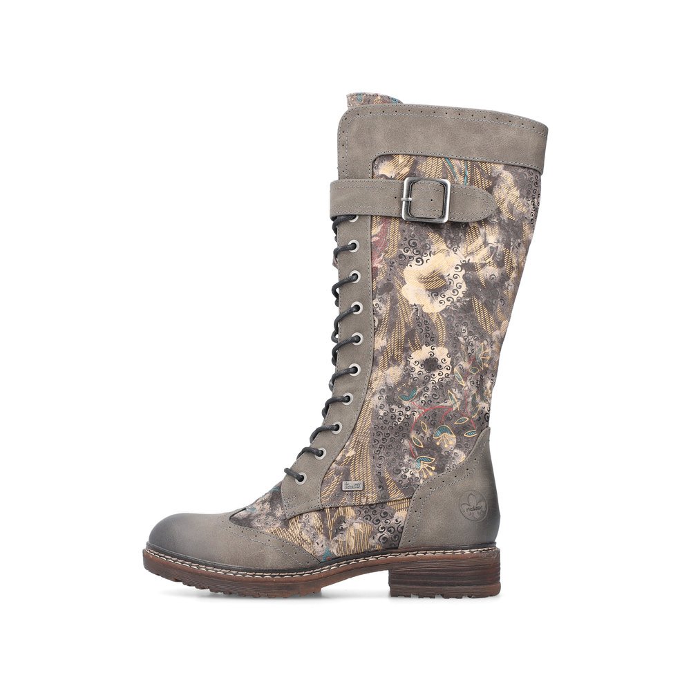 Grey Rieker women´s high boots 94734-90 with RiekerTEX technology as well as zipper. Outside of the shoe.