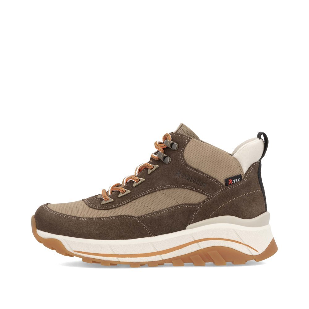 Brown Rieker women´s high-top sneakers W0067-20 with RiekerTEX technology. Outside of the shoe.