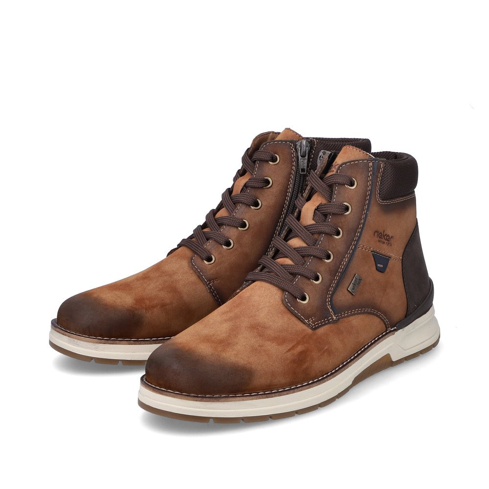 Brown Rieker men´s lace-up boots 32332-24 with RiekerTEX membrane as well as zipper. Shoes laterally.