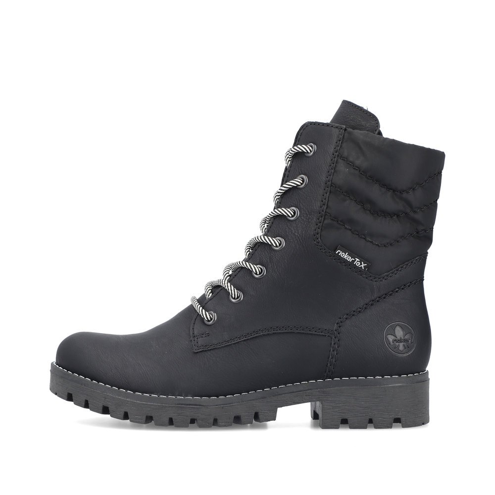 Asphalt black Rieker women´s lace-up boots 78520-00 with RiekerTEX technology. Outside of the shoe.