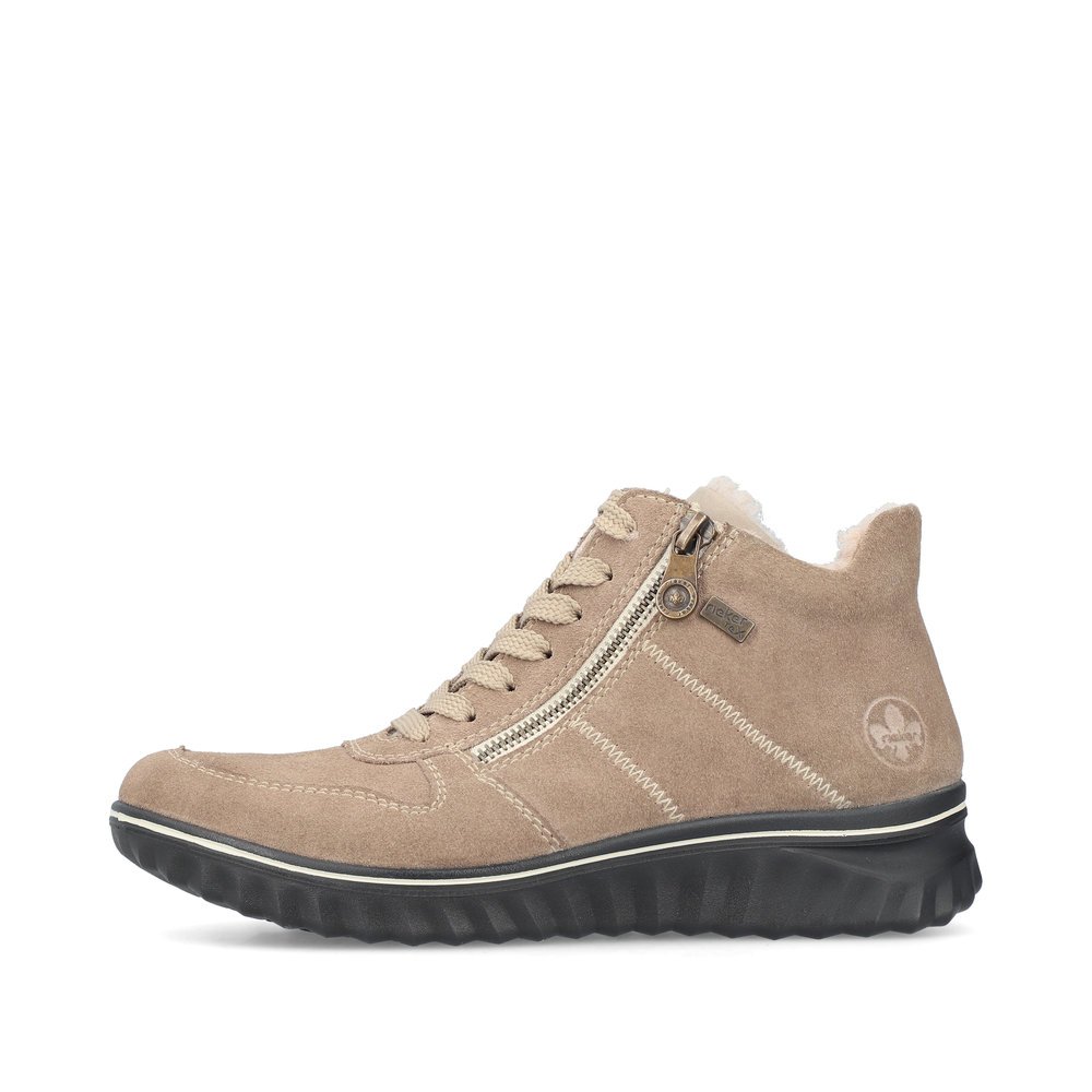 Brown beige Rieker women´s lace-up shoes 59041-64 with RiekerTEX technology. Outside of the shoe.