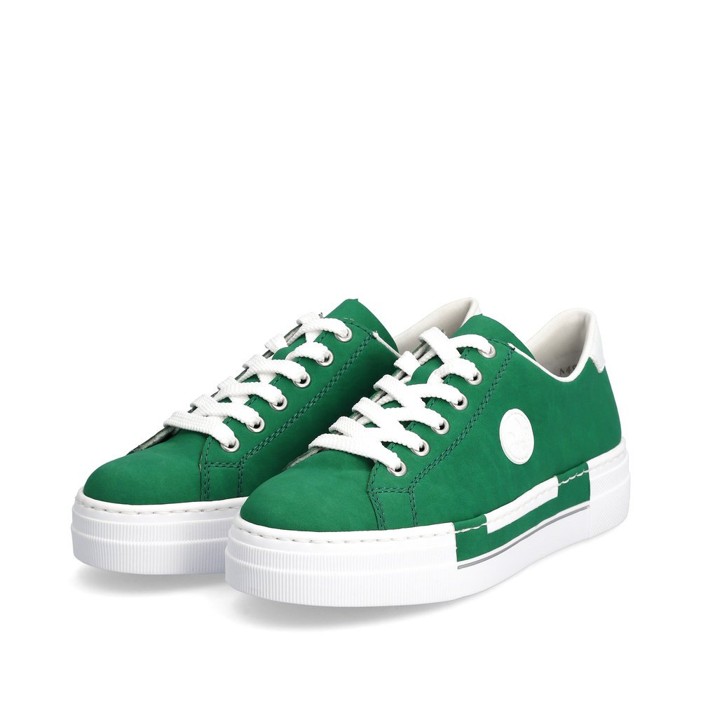 Grass green Rieker women´s low-top sneakers N49W1-52 with lacing. Shoes laterally.