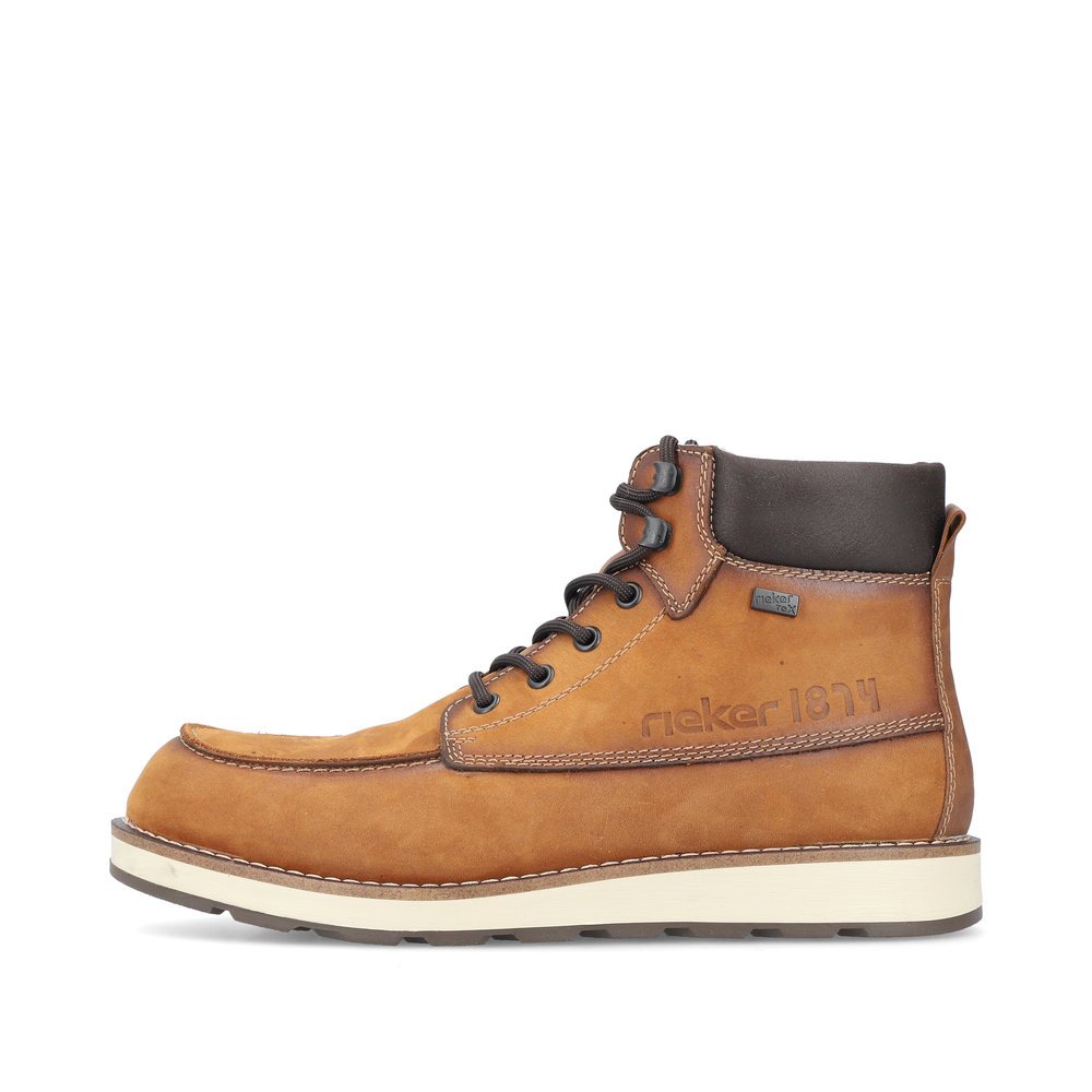 Brown Rieker men´s lace-up boots 30020-68 with RiekerTEX membrane as well as zipper. Outside of the shoe.