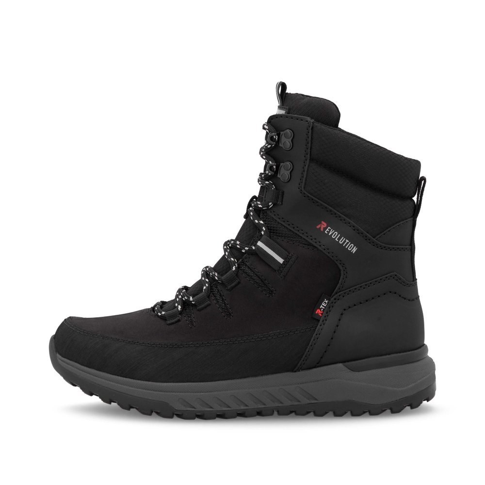 Black Rieker men´s lace-up boots U0171-00 with RiekerTEX technology. Outside of the shoe.