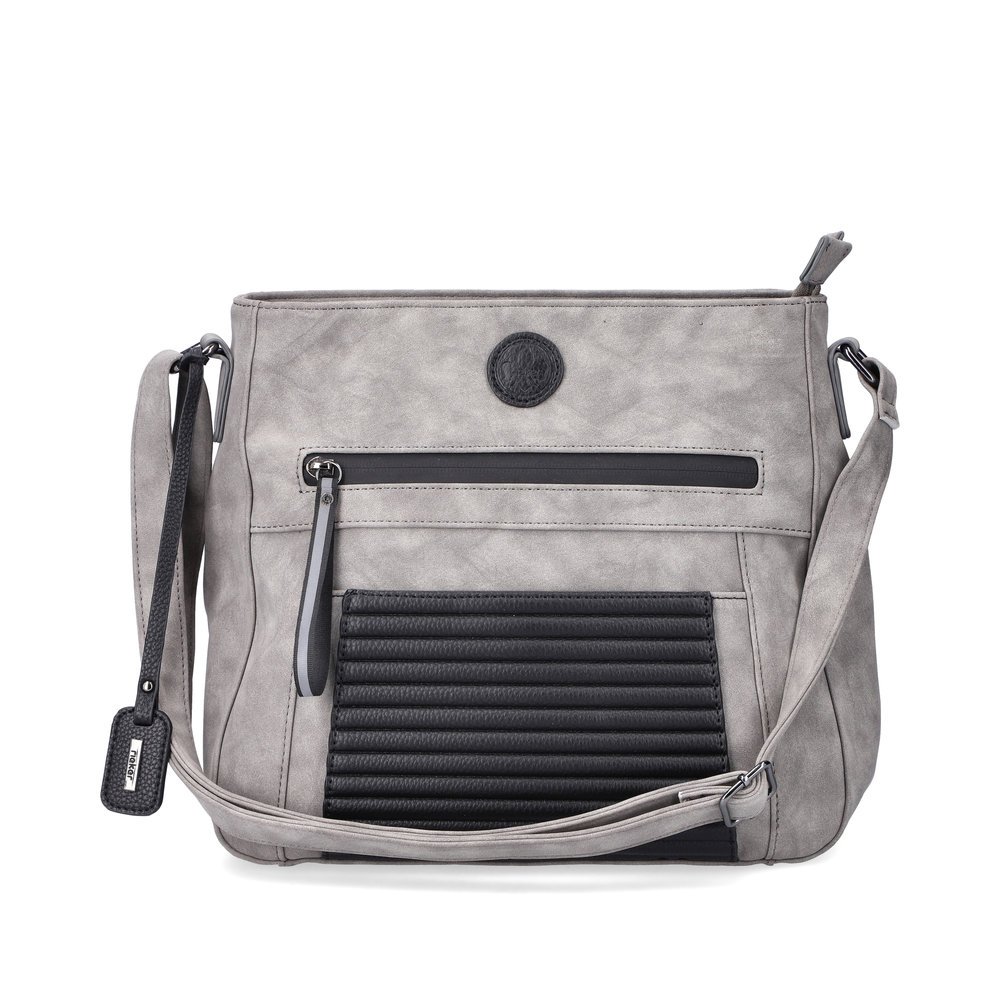 Sac à main Rieker H1481-42 gris avec poche intérieure, fermeture éclair et poche pour téléphone portable. Face avant.