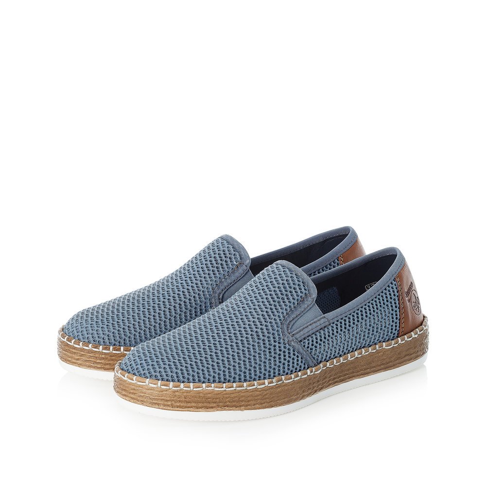 Pacific blue Rieker women´s slippers L7873-12 with an elastic insert. Shoes laterally.