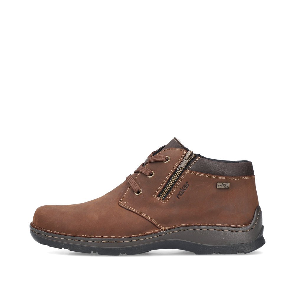 Brown Rieker men´s lace-up boots 05342-22 with RiekerTEX membrane as well as zipper. Outside of the shoe.