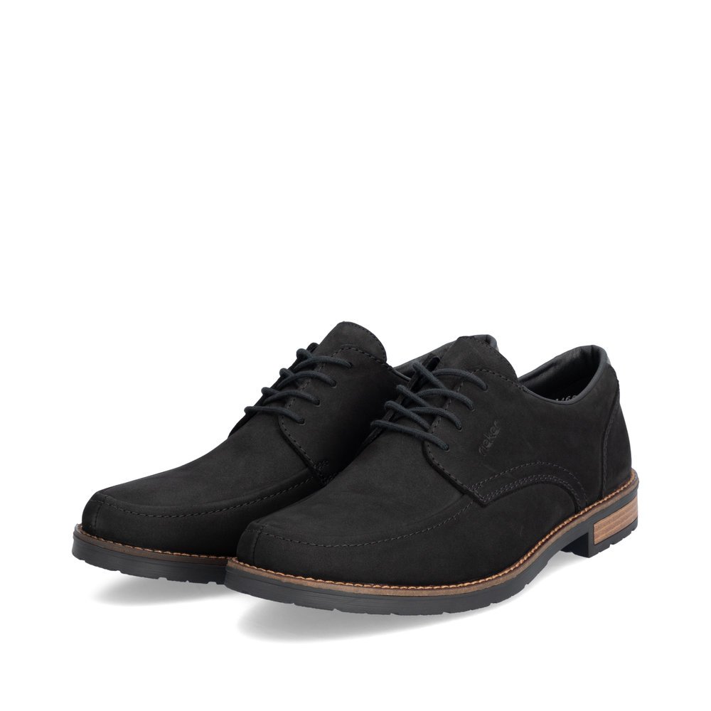 Jet black Rieker men´s lace-up shoes 14608-00 with comfort width G 1/2. Shoes laterally.