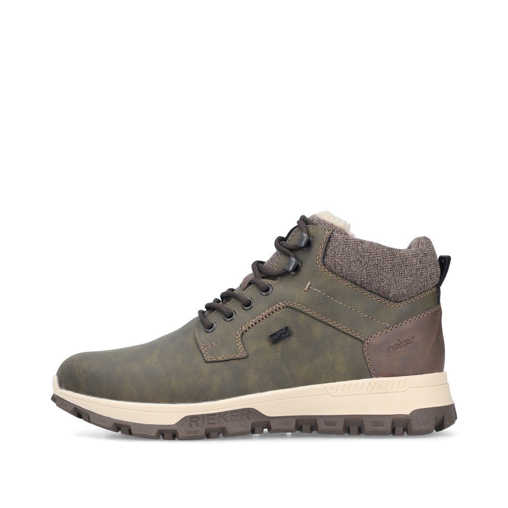 Green Rieker men´s lace-up boots 35538-54 with RiekerTEX technology. Outside of the shoe.