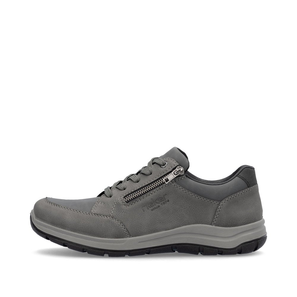 Grey Rieker men´s lace-up shoes 03600-45 with a zipper as well as extra width H. Outside of the shoe.