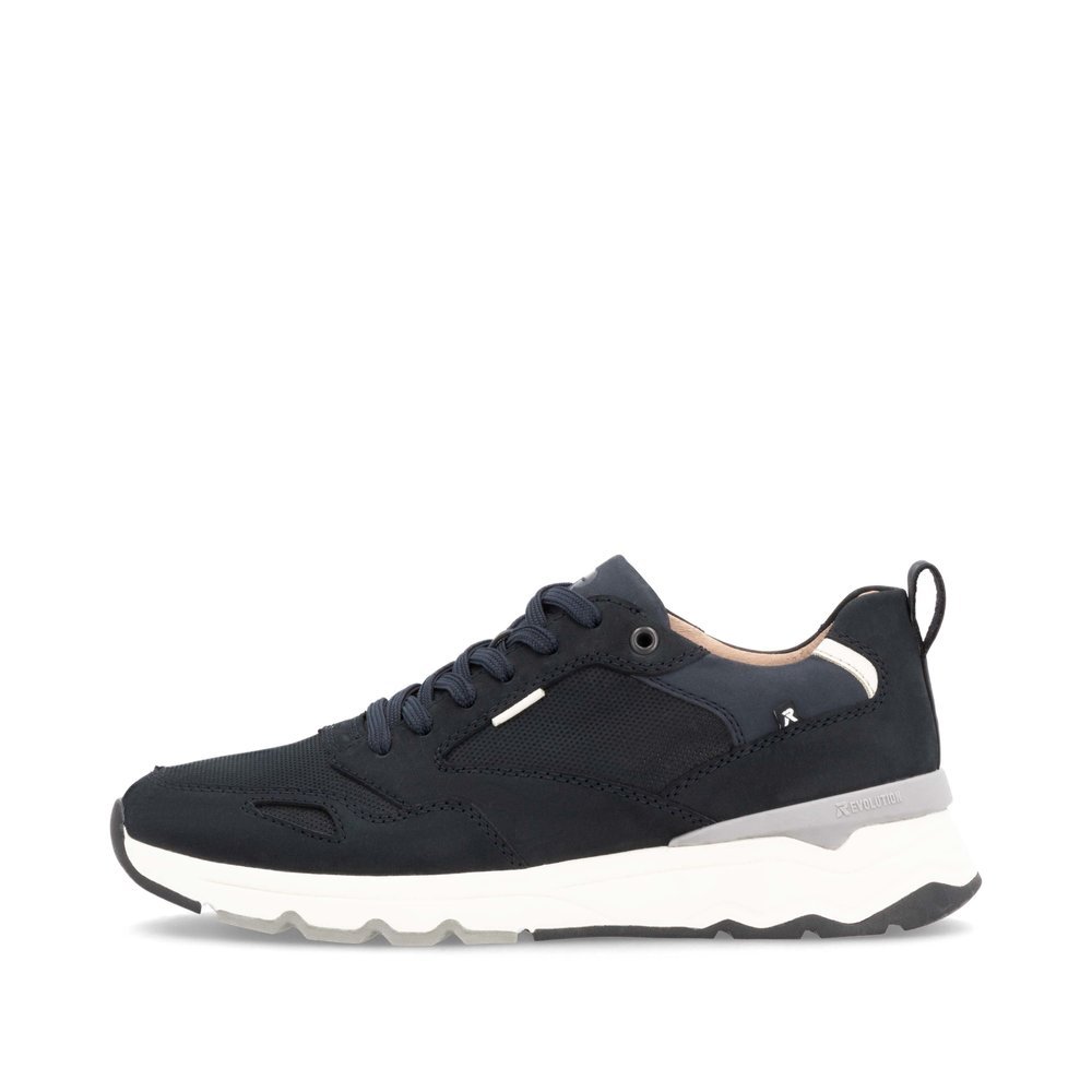 Blue Rieker men´s low-top sneakers U0903-14 with super light sole as well as lacing. Outside of the shoe.