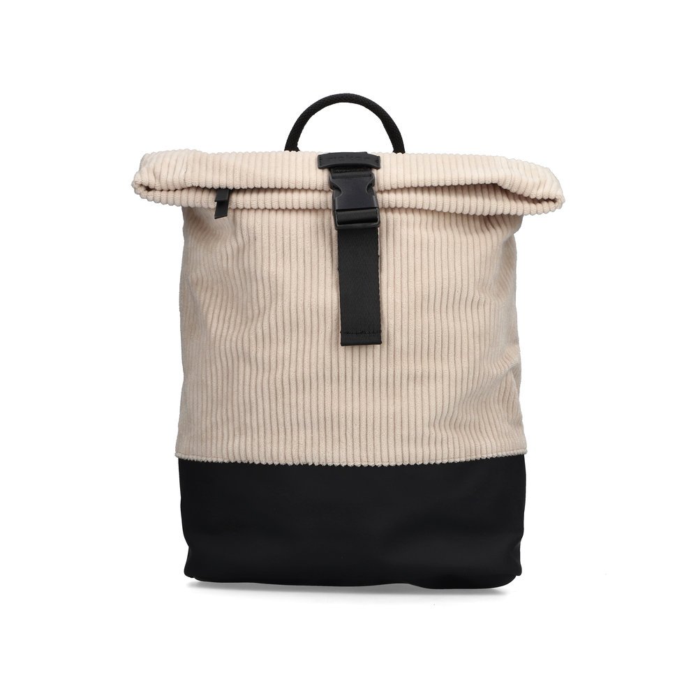 Sac à dos Rieker H1426-60 beige, aspect velours côtelé, poche intérieure, fermeture éclair et poche pour téléphone portable. Face avant.