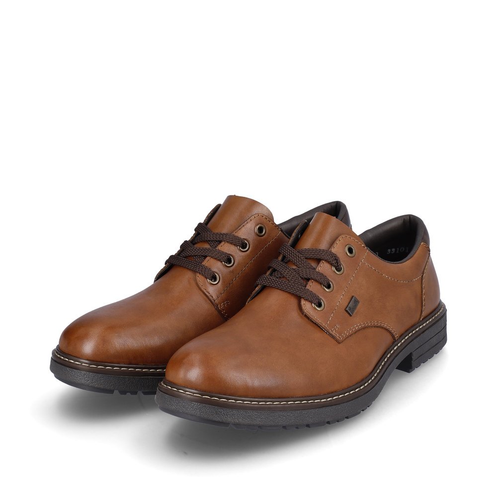 Nougat brown Rieker men´s lace-up shoes 33101-24 with RiekerTEX technology. Shoes laterally.