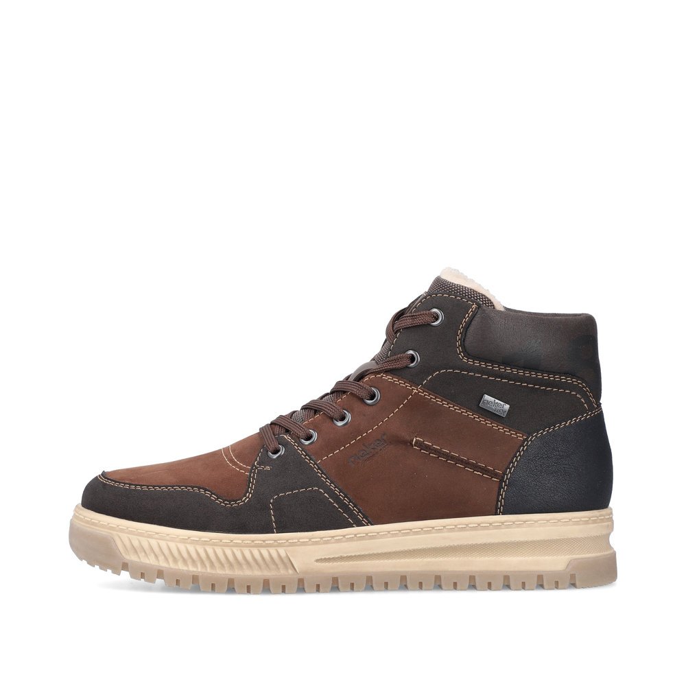 Mocha brown Rieker men´s high-top sneakers 38540-25 with RiekerTEX technology. Outside of the shoe.