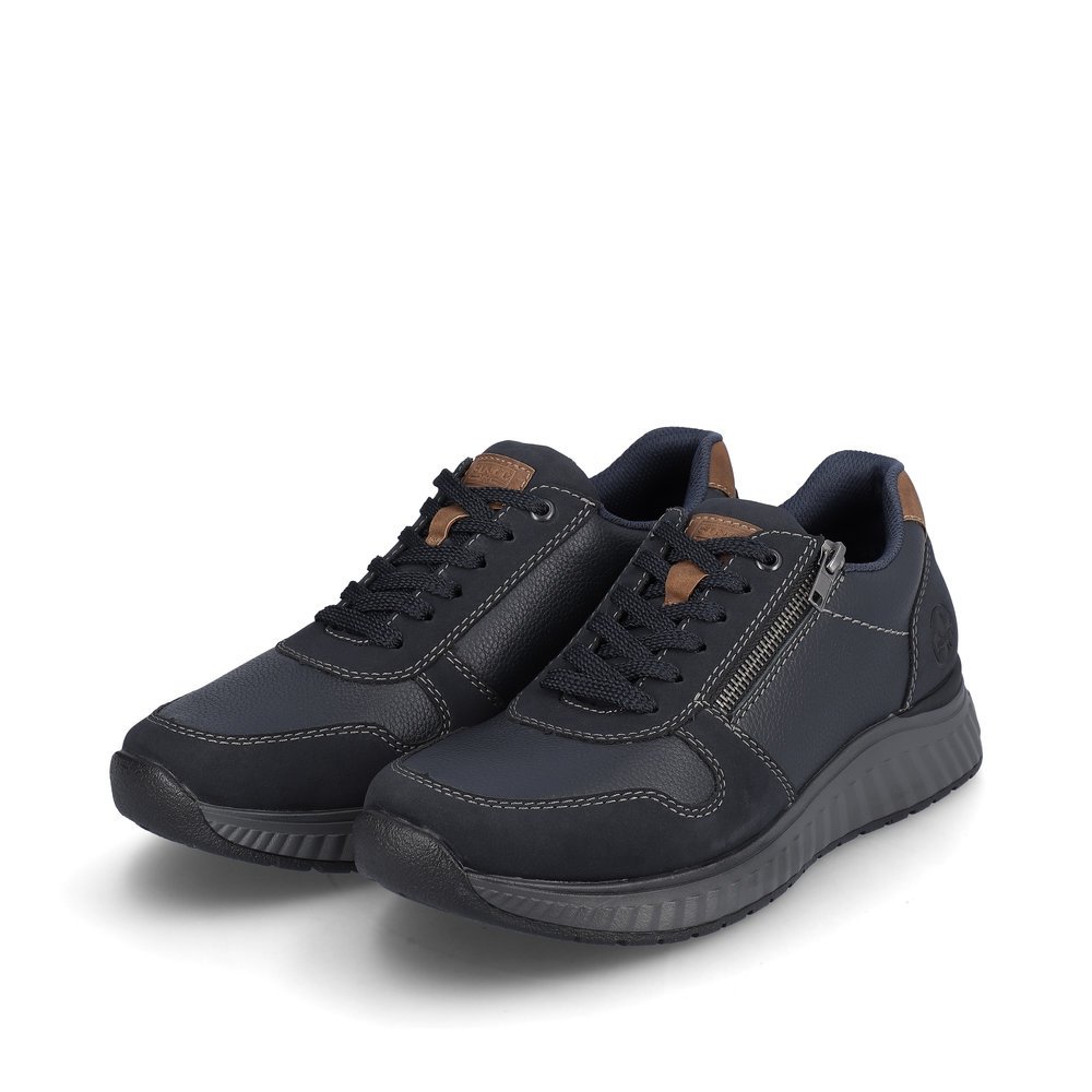 Navy blue Rieker men´s low-top sneakers B0613-14 with a zipper. Shoes laterally.