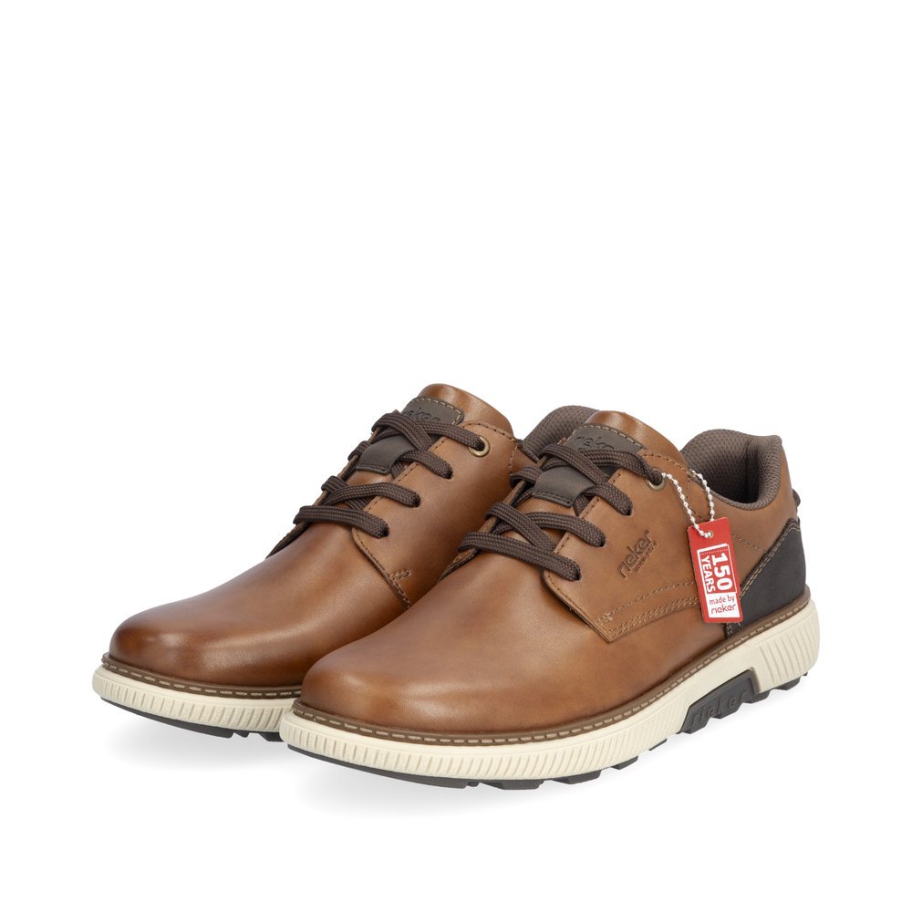 Wood brown Rieker men´s lace-up shoes B3313-24 with extra width H. Shoes laterally.