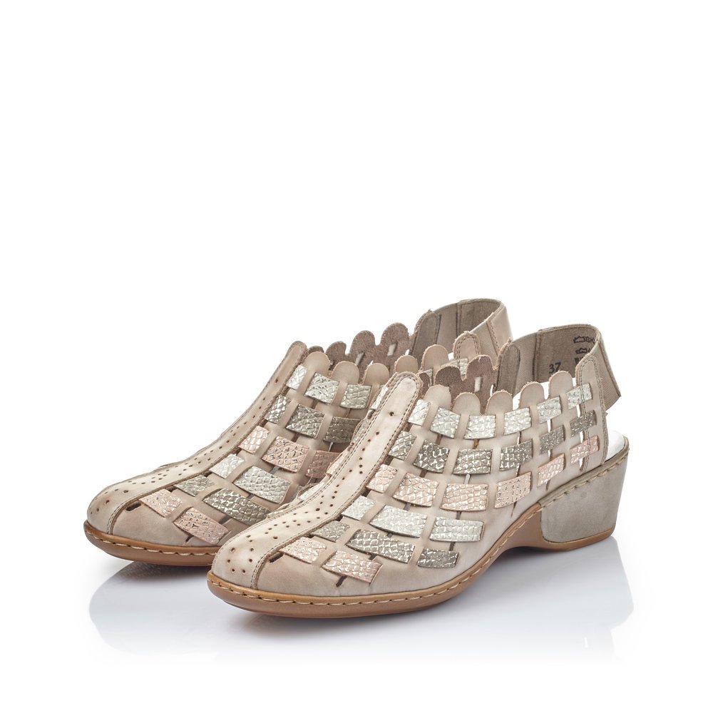 Rieker escarpins beiges femmes 47156-43 avec un insert élastique. Chaussures inclinée sur le côté.