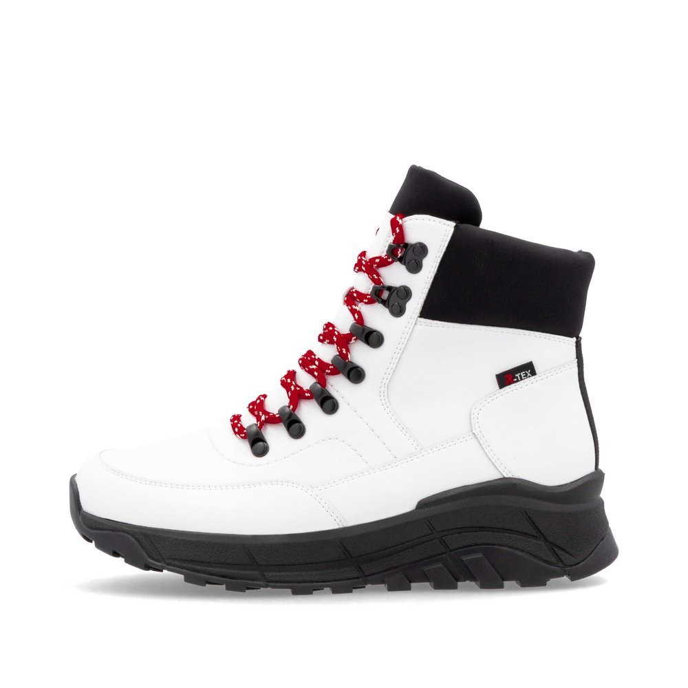 White Rieker women´s lace-up boots W0063-81 with RiekerTEX technology. Outside of the shoe.