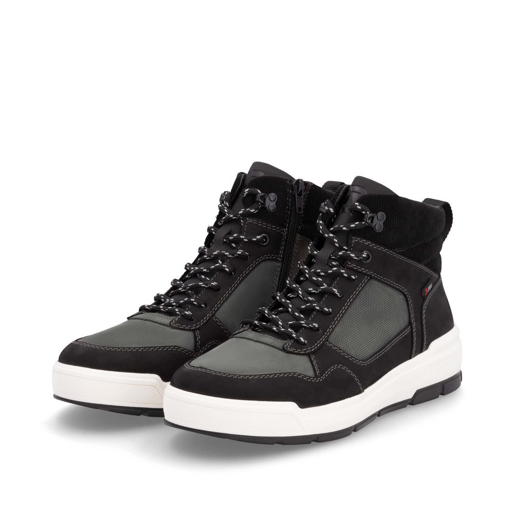 Black Rieker men´s high-top sneakers U0073-00 with RiekerTEX technology. Shoes laterally.