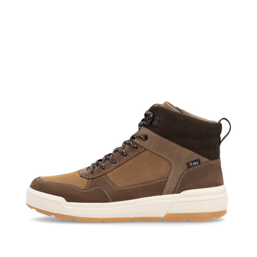 Brown Rieker men´s high-top sneakers U0073-22 with RiekerTEX technology. Outside of the shoe.