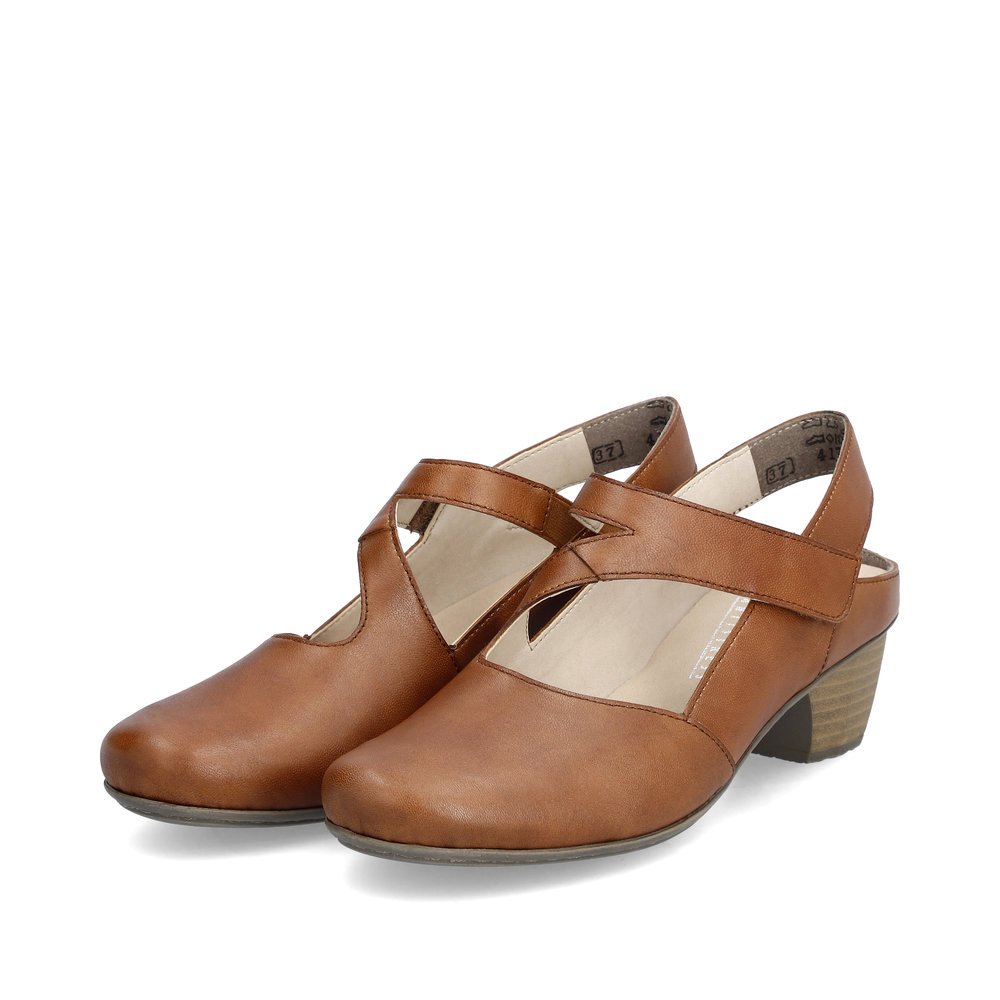 Rieker escarpins marron femmes 41779-25 avec une fermeture velcro. Chaussures inclinée sur le côté.