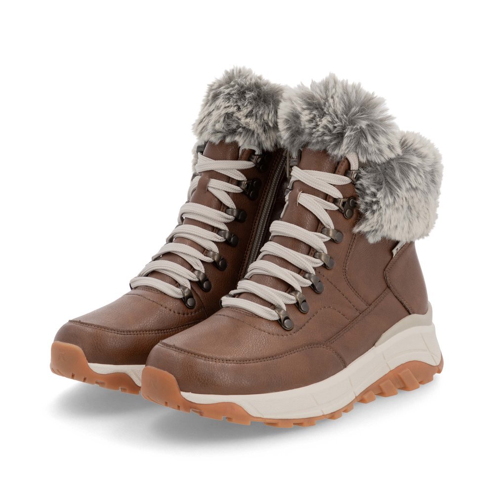 Brown Rieker women´s lace-up boots W0063-22 with RiekerTEX technology. Shoes laterally.