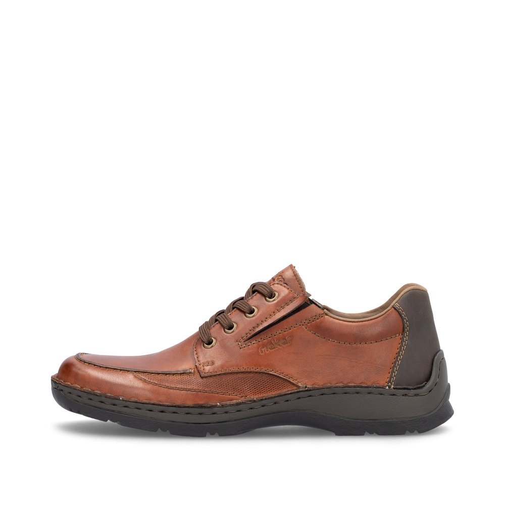 Caramel brown Rieker men´s lace-up shoes 05315-24 with extra width H. Outside of the shoe.