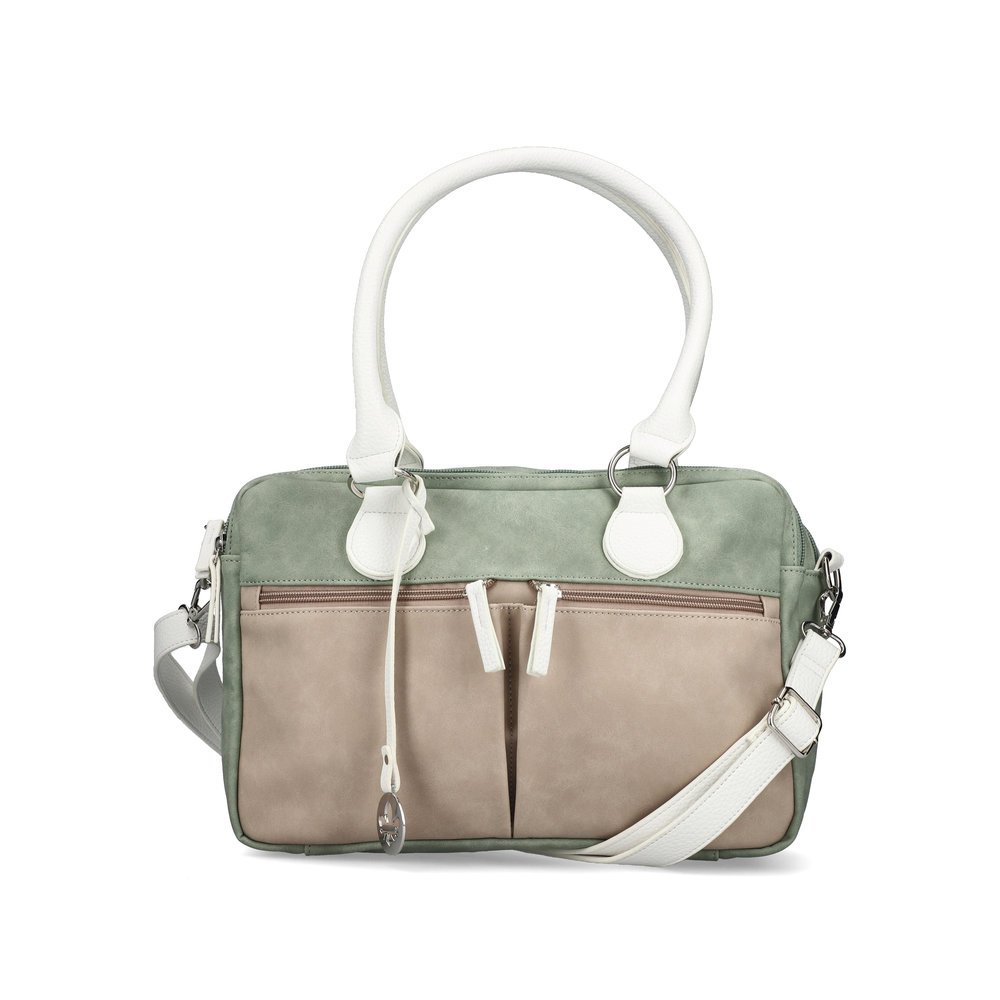 Rieker handbag H1523-52 in rose-green with zipper and detachable shoulder strap. Front.