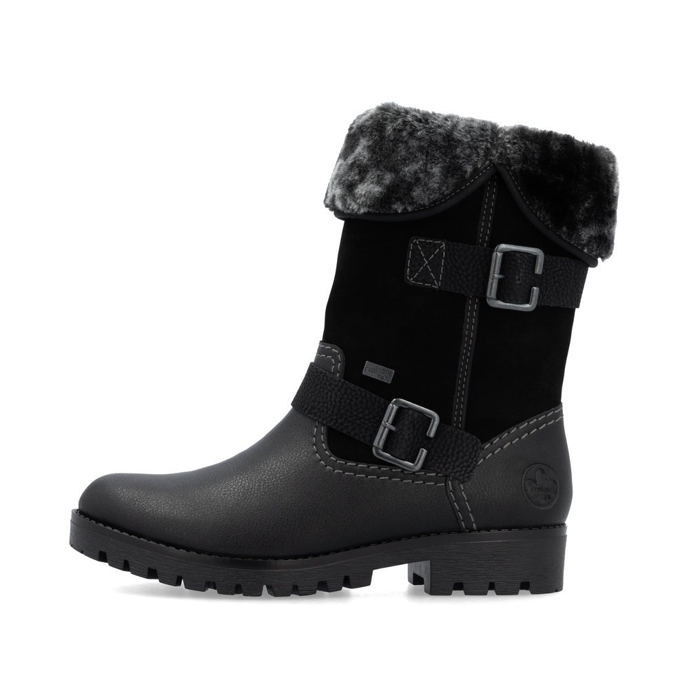 Urban black Rieker women´s ankle boots 78563-00 with RiekerTEX technology. Outside of the shoe.