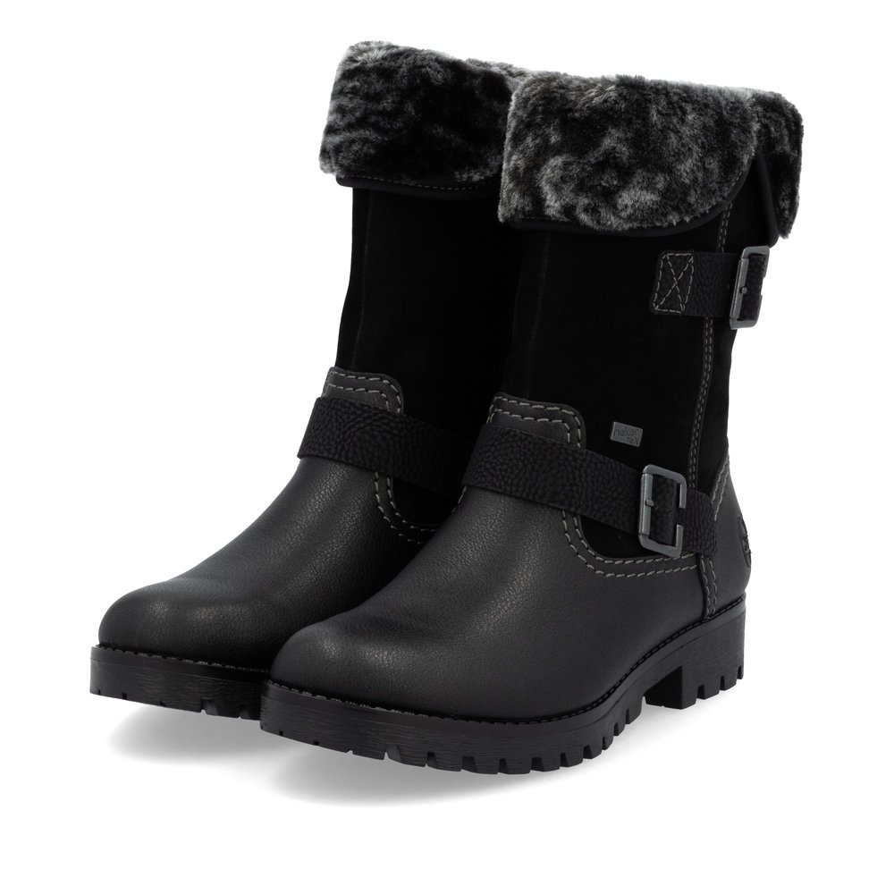 Urban black Rieker women´s ankle boots 78563-00 with RiekerTEX technology. Shoes laterally.