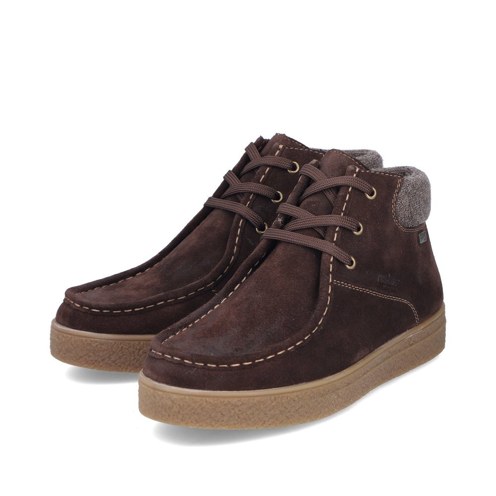 Brown Rieker men´s lace-up boots 31011-25 with RiekerTEX membrane as well as zipper. Shoes laterally.