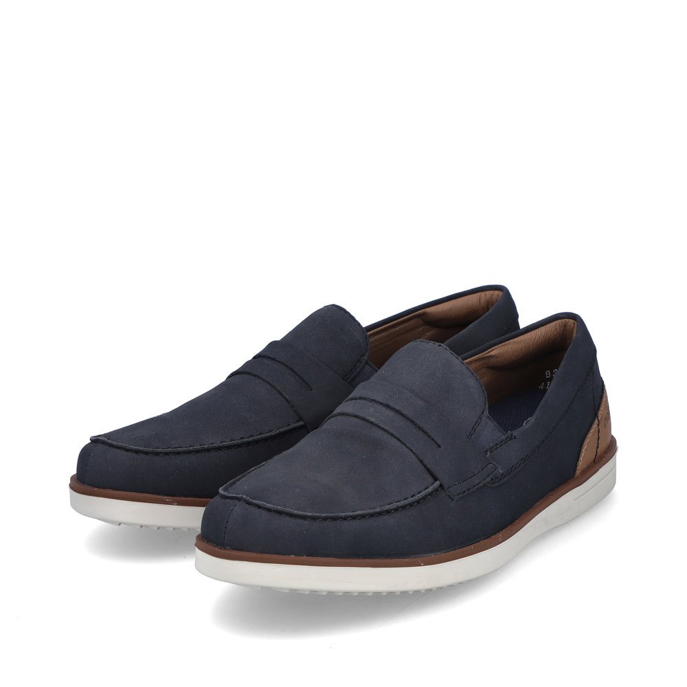 Navy blue Rieker men´s slippers B2350-14 with an elastic insert. Shoes laterally.