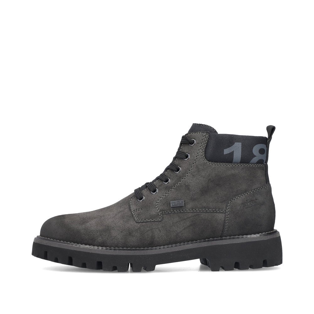 Grey Rieker men´s lace-up boots 30440-45 with RiekerTEX membrane as well as zipper. Outside of the shoe.