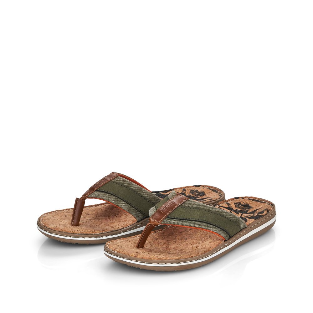 Green Rieker men´s flip flops 21095-54 with comfort width G as well as light sole. Shoes laterally.