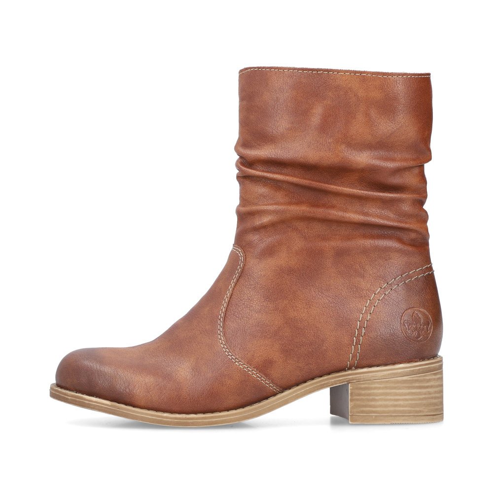 Brown Rieker women´s ankle boots 76581-24 with a gathered look as well as a zipper. Outside of the shoe.