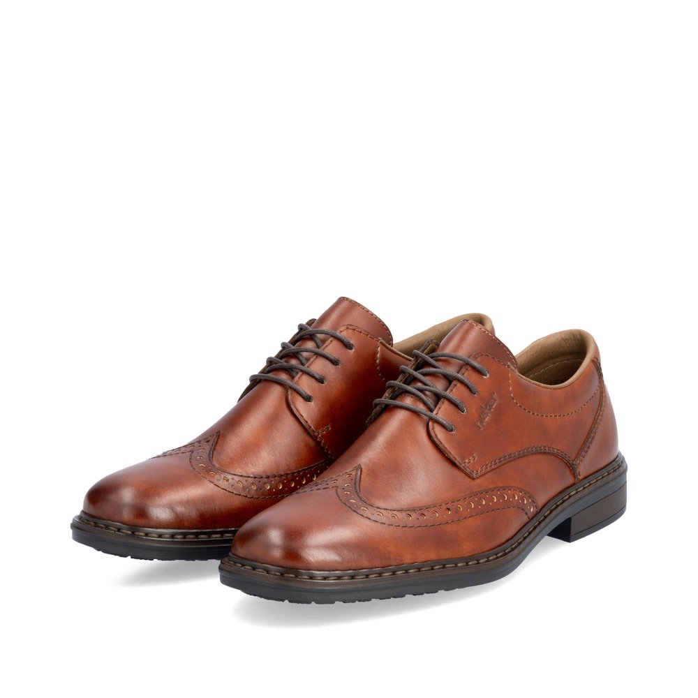 Fox brown Rieker men´s lace-up shoes 17620-24 with extra width H. Shoes laterally.