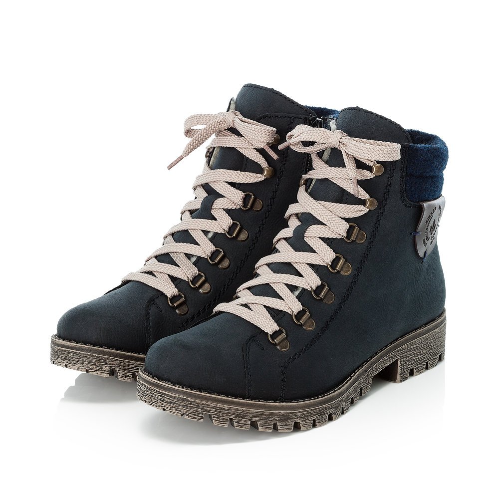 Grey-blue Rieker women´s lace-up boots 785F8-14 with RiekerTEX technology. Shoes laterally.