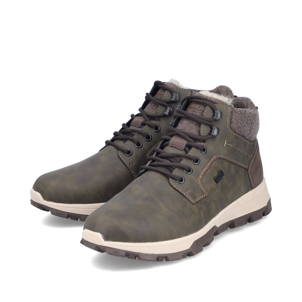 Green Rieker men´s lace-up boots 35538-54 with RiekerTEX technology. Shoes laterally.