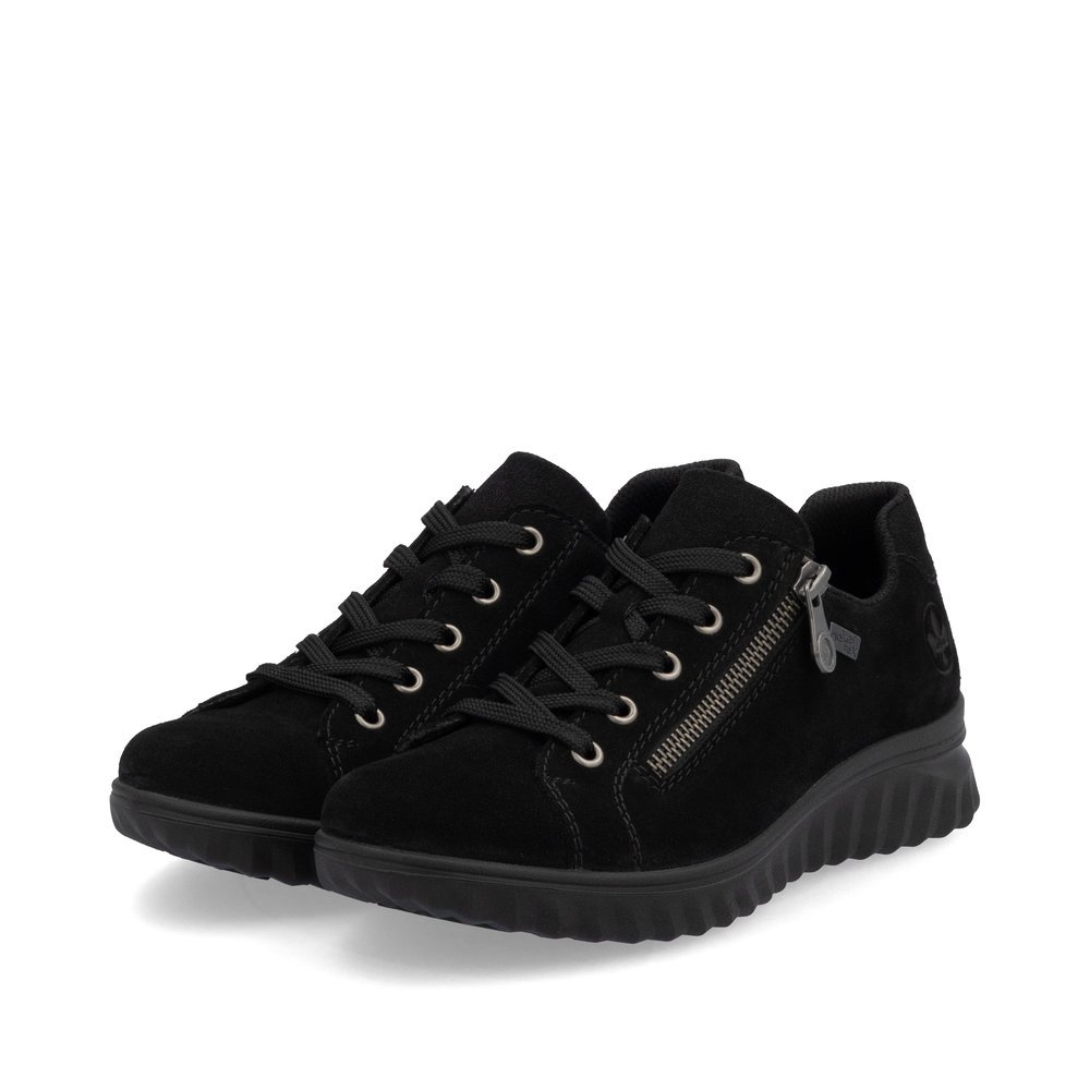 Night black Rieker women´s lace-up shoes 59000-00 with RiekerTEX technology. Shoes laterally.