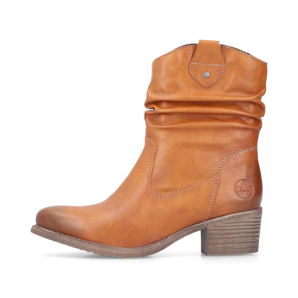 Bottines Rieker marron pour femme 73170-24 avec aspect plissé. Côté extérieur de la chaussure.