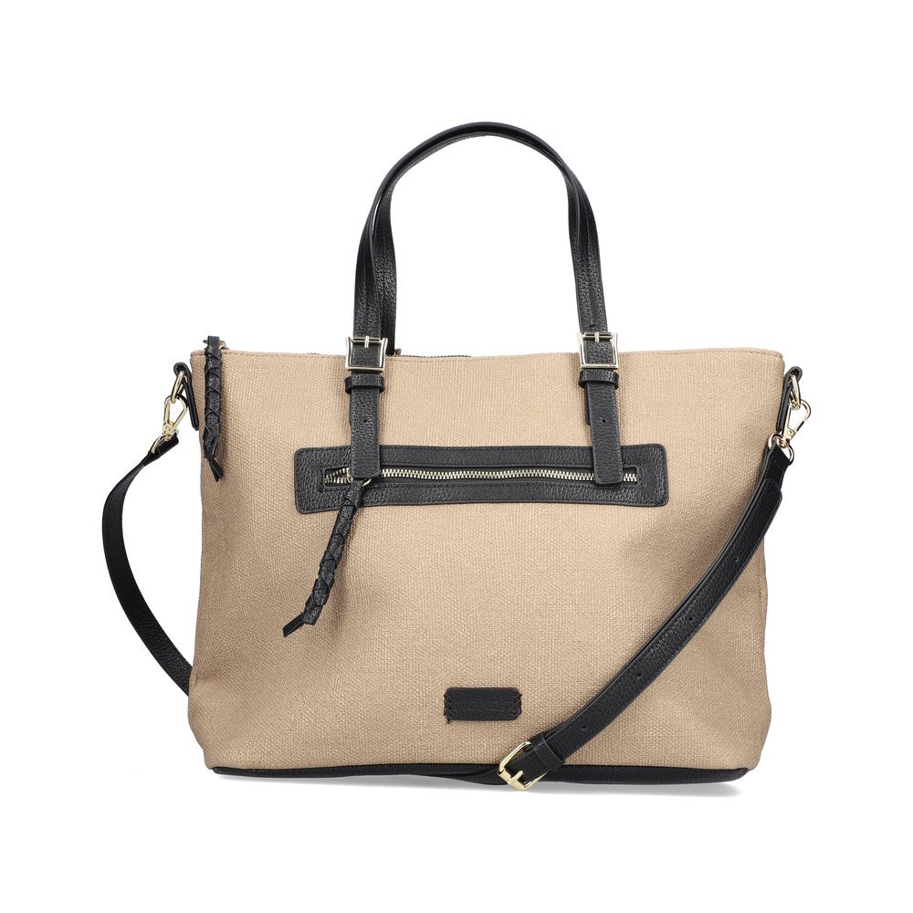 Rieker shopper H1531-60 in champagne with zipper and smaller inner pockets. Front.