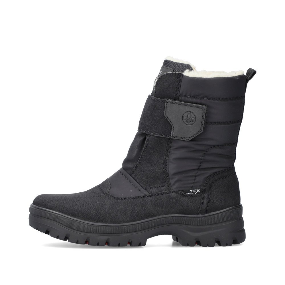 Asphaltschwarze Rieker Herren Kurzstiefel F5484-00 mit Flip-Grip Sohle. Schuh Außenseite.