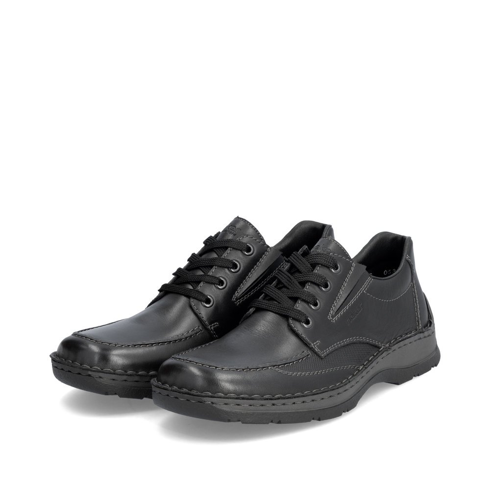 Night black Rieker men´s lace-up shoes 05315-00 with extra width H. Shoes laterally.