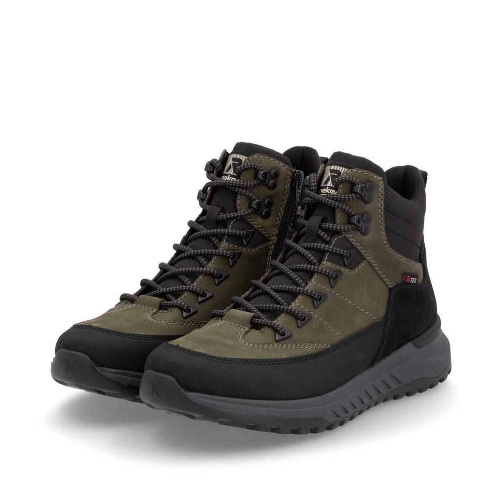 Baskets montantes Rieker vertes homme U0174-54 avec membrane RiekerTEX. Chaussures inclinées sur le côté.