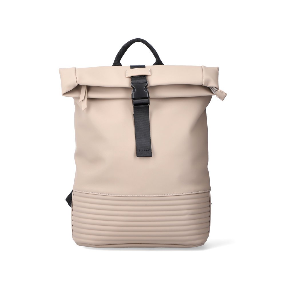 Sac à dos Rieker H1426-62 beige avec poche intérieure, fermeture éclair et poche pour téléphone portable. Face avant.