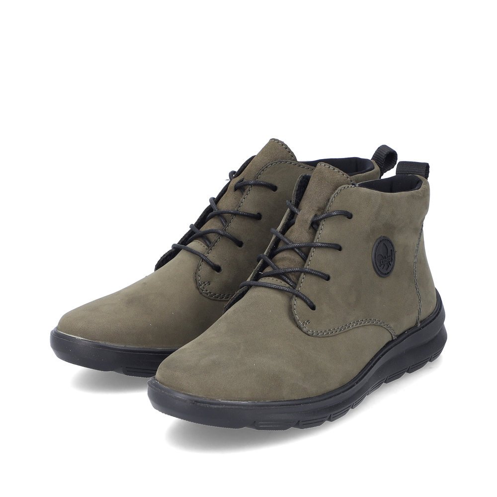 Chaussures à lacets Rieker vertes femme Z0022-54 avec fermeture éclair. Chaussures inclinées sur le côté.